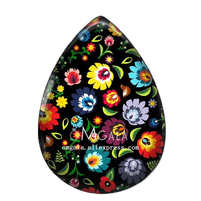 Fashion Floral Poland Folk Art Flowers Patterns 13x18/18x25mm Photo Glass Cabochon Flat Back For DIY Jewelry Making Findings