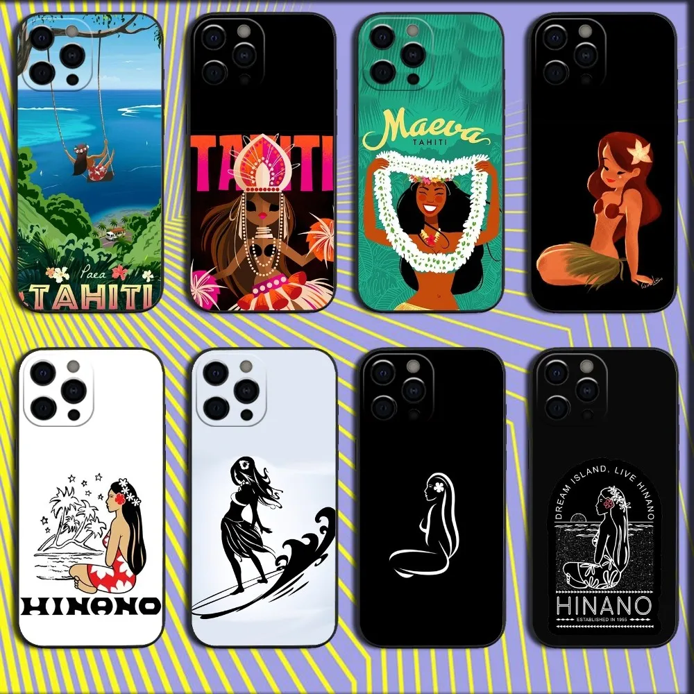 Hinano Tahiti Girl Beach Phone Case For iPhone 16,15,14,13,12,11,Pro,X,XS,Max,XR,Plus,Mini Soft Black Cover