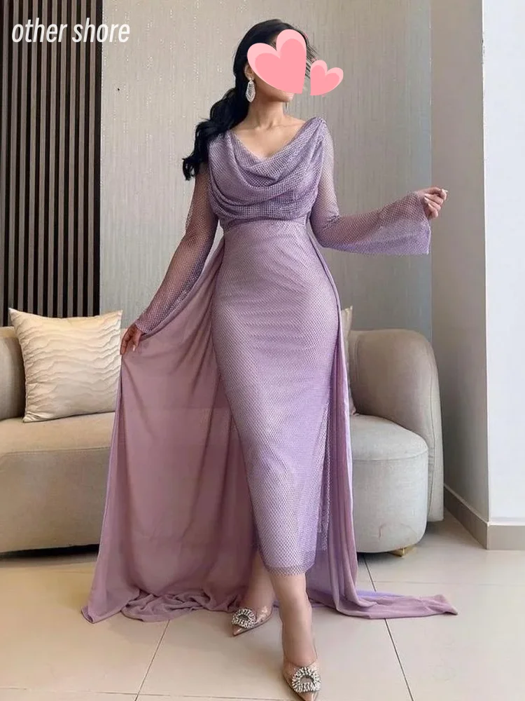 

Other Shore Elegant Vintage Sexy Sweet Purple Mermaid Ruffle V-Neck Customize Formal Occasion Prom Dress Evening Party Gowns