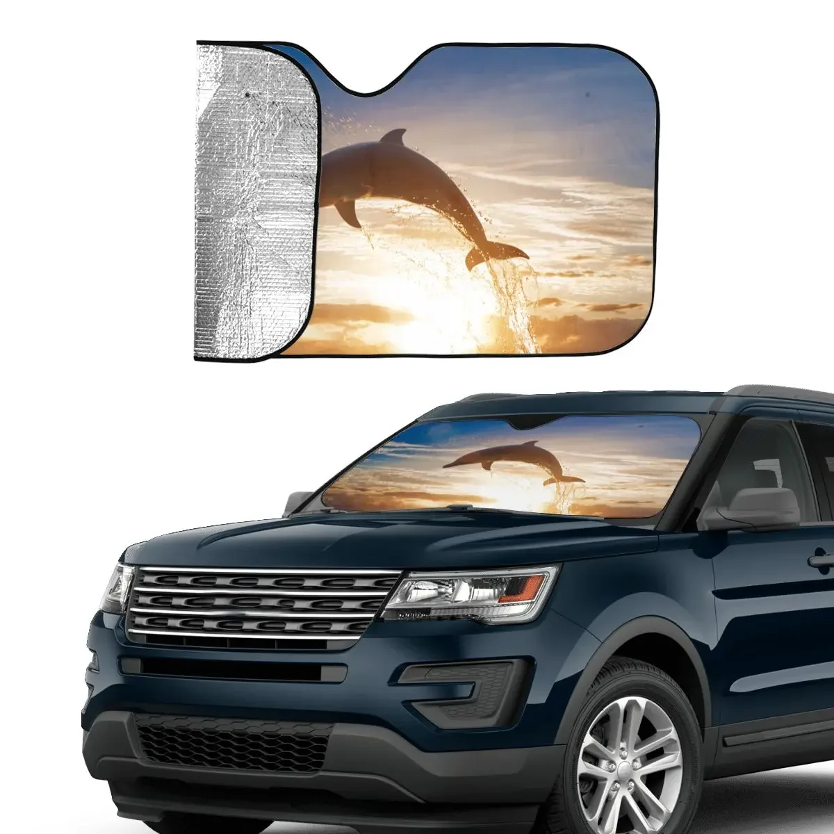 Dolphin Sunset Windshield Sunshade Sea Beach Scenery Universal Car Front Window Visor Car Window Windscreen Cover Solar Protect