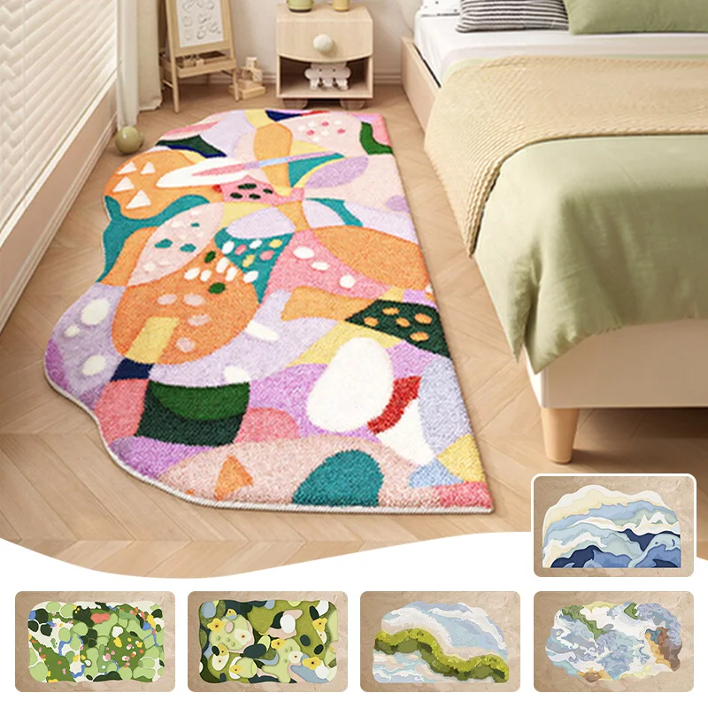 Dopamine Style Rugs for Bedroom Irregular Shape Living Room Decoration Moss Carpet Girl Casual Cute Rug Home Washable Thick Mat