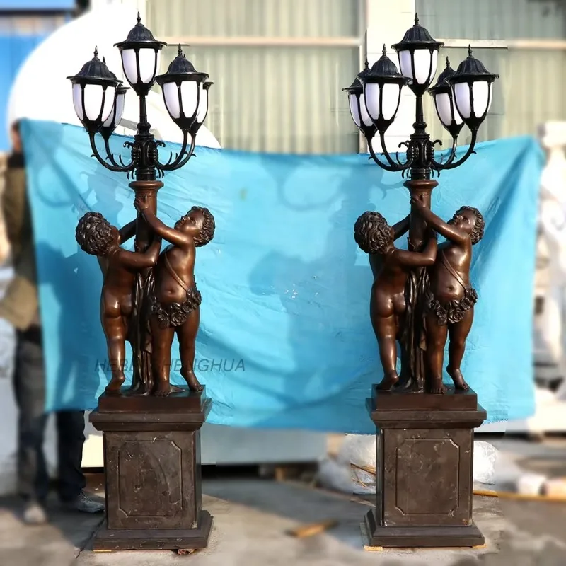 Modern home decoration bronze casting lady statue lamp sculpture