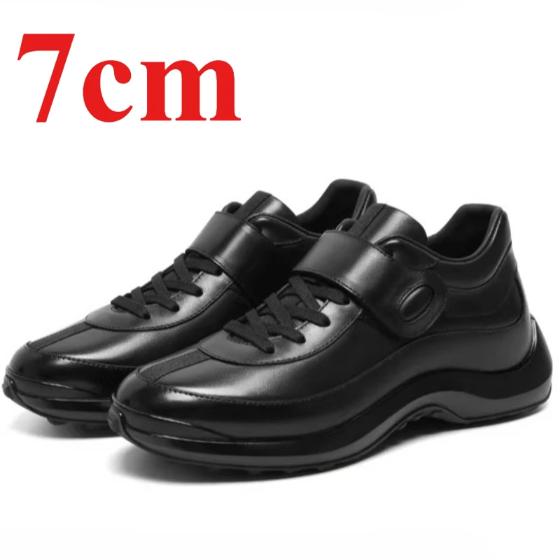 Invisible Height Increasing Shoes for Men's 7cm Elevator Male Casual Thick Sole Daddy Shoes Genuine Leather Business Board Shoes