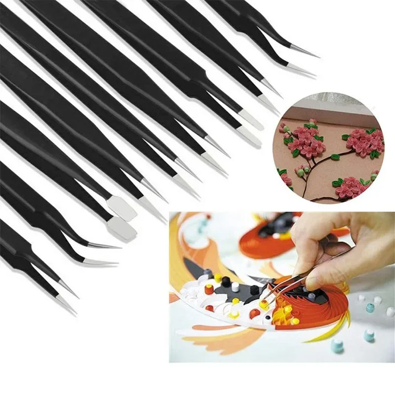 6 قطعة/المجموعة الفولاذ المقاوم للصدأ مكافحة ساكنة ESD الملقط المهنية الدقة الملقط مجموعة أدوات إصلاح الصناعية الدقة #3