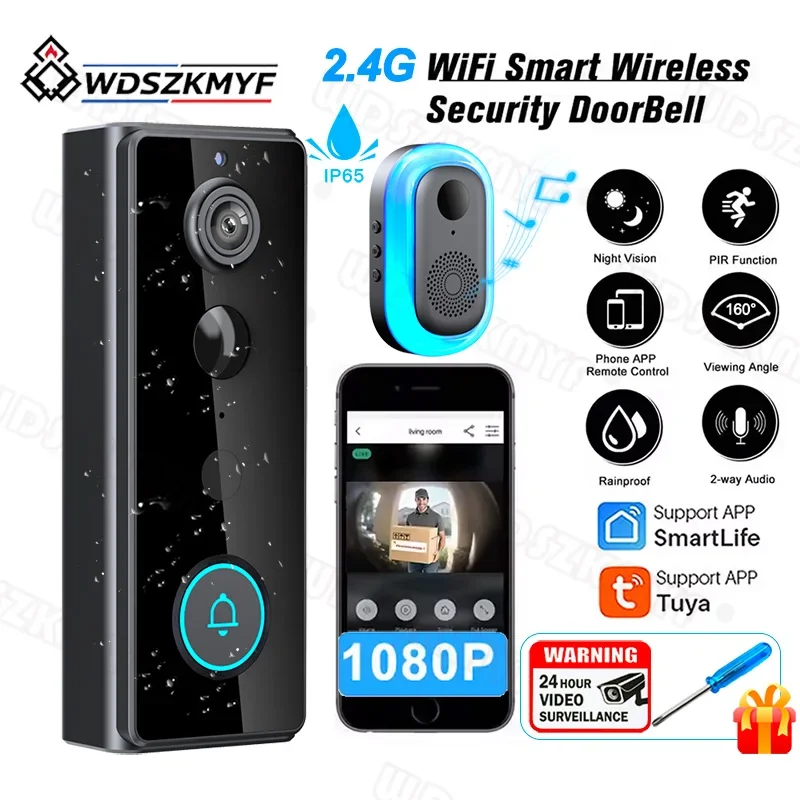 1080P Wireless Video Doorbell Camera 4000mAh WiFi Smart Door Bell Tuya Smart Home Security Motion Detect Night Vision For Home