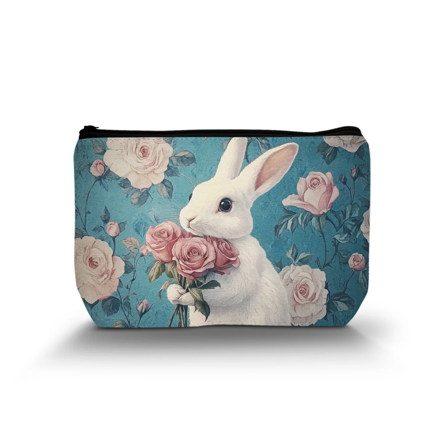 1Pc Vintage Bunny Wildflower Aesthetic Durable Multifunctional Zipper Portable Women'S Cosmetic Bag Suitable For Daily And