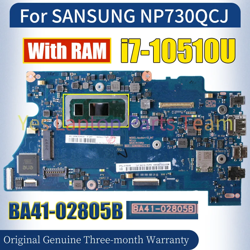 BA41-02805B For SAMSUNG NP730QCJ Laptop Mainboard SRGKW i7-10510U With RAM BA92-21752A Notebook Motherboard