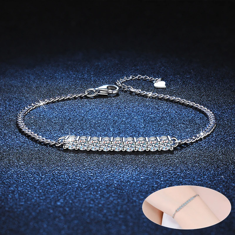 

Apasion 3 mm Moissanite Tennis Bracelets For Women 100% 925 Sterling Silver Adjustable 16+3 cm Bangle Female Fine Jewelry