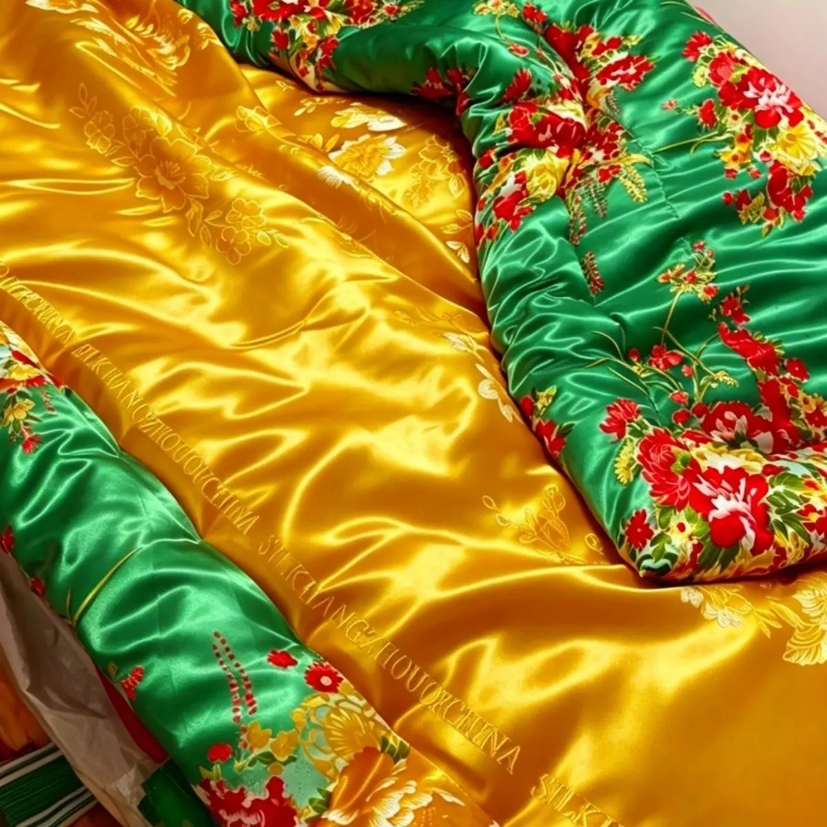 No cotton filling Glossy summer satin silk cover with zipper floral print bedspread home bedding