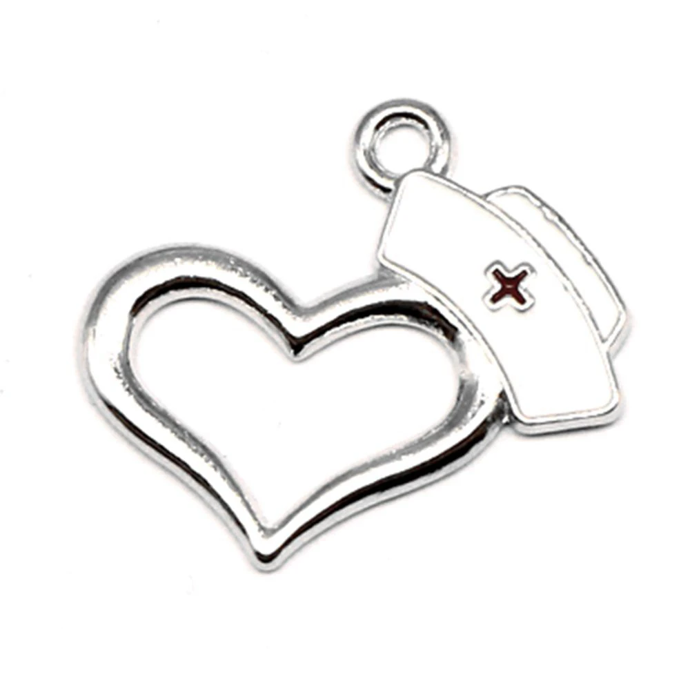 Nurse Cap Charms Pendants For Earrings Findings For Diy Fashion Jewellery 20x21mm 10pcs Enamel