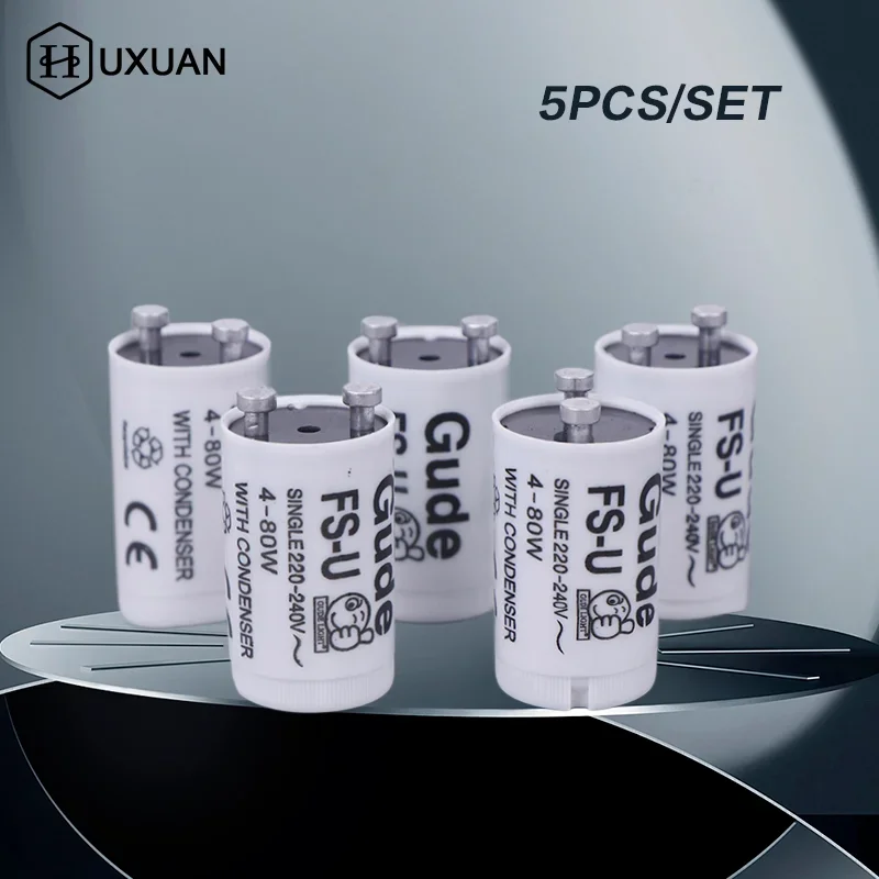 5pcs/set With Condensor Single 220V-240V 4-80W Fluorescent Lamp Starter FS-U 25X TL Starter Tube Fuse Starters CE Rohs