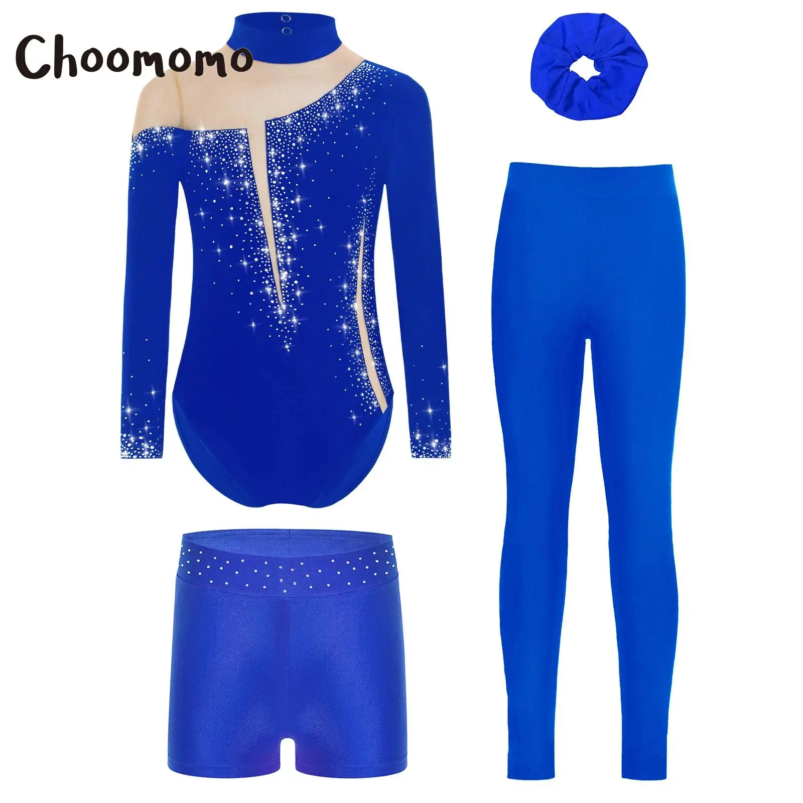 

Kids Girls Ballet Gymnastics Dance Outfit Stage Performance Costume Tracksuits Elegant Keyhole Back Leotard with Matching Shorts