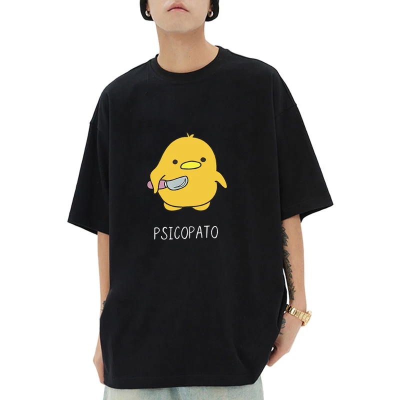 

Summer Funny Psicopato Cute Duck with Knife printed T Shirt Men Women Casual Cotton short sleeve T-shirts Streetwear Loose Tops