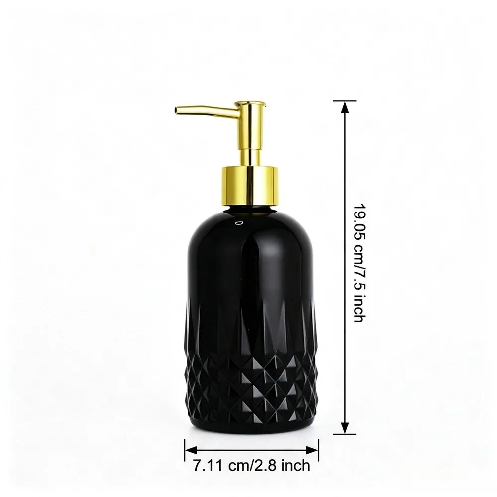 350ml Refillable Matte Glass Soap Dispenser with Gold Trim and Texture for Home For Kitchen Bathroom 350ml Refillable