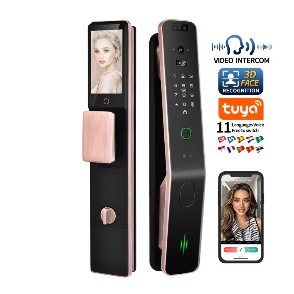 Tuya 3D Face Video Intercom With Camera Outdoor Gate Cerradura Inteligente Smart Home Locks Security Fingerprint Smart Door Lock