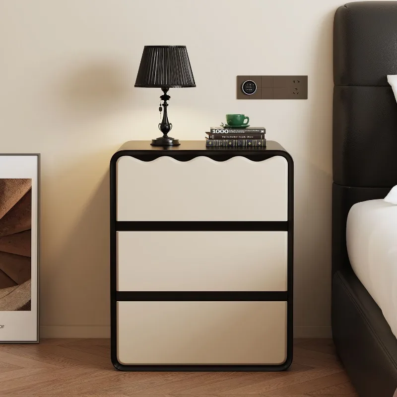Medieval cream wind bedside table, small modern simple solid wood light luxury high-end home bedroom bedside storage cabinet
