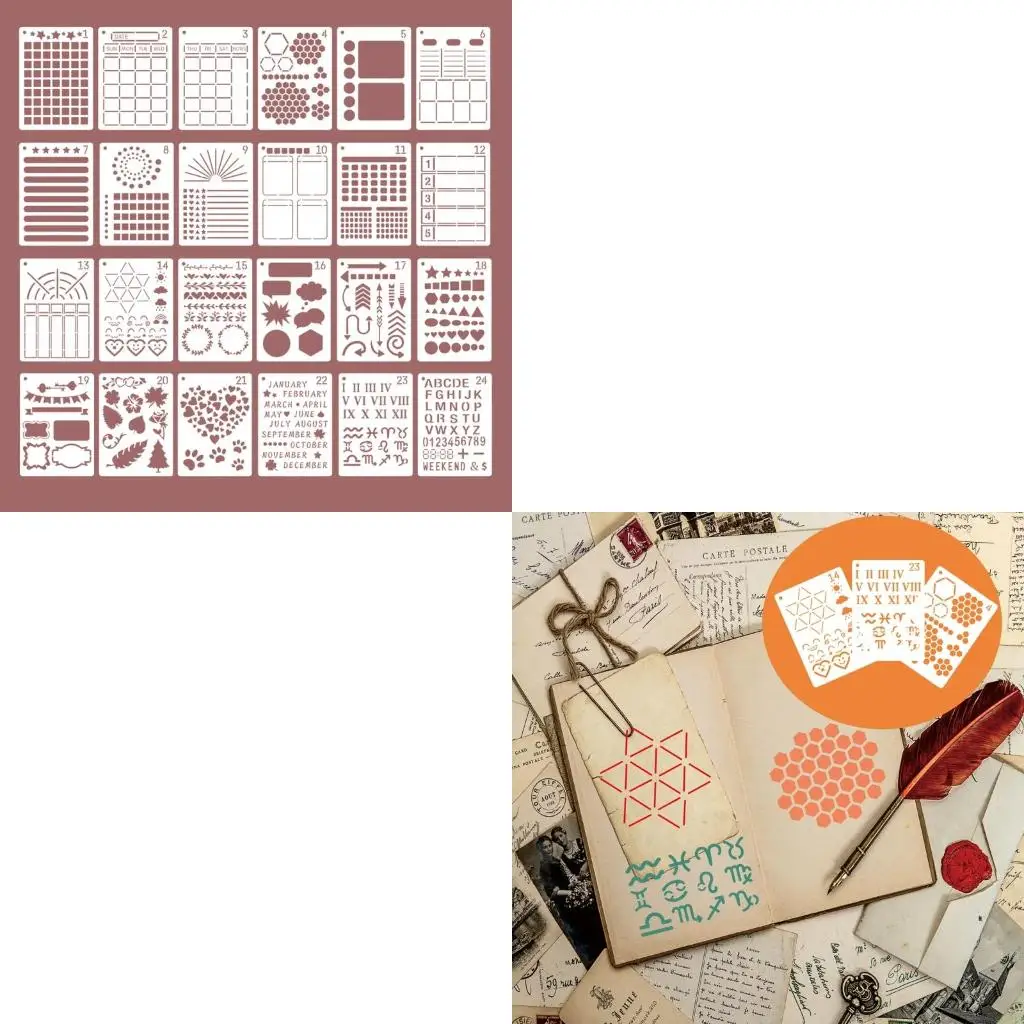 

24 шт., шаблоны для журналов формата трафареты для скрапбукинга для DIY, ежедневник-планировщик, тетрадь, граффити, сделай