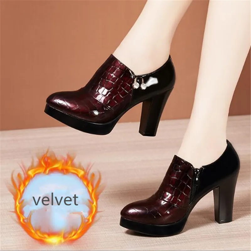 2023 New Deep Mouth Women Platform Pumps Patent Leather Women Shoes High Heels Shoes Ladies Office Shoes Boots Plus Size 32-43