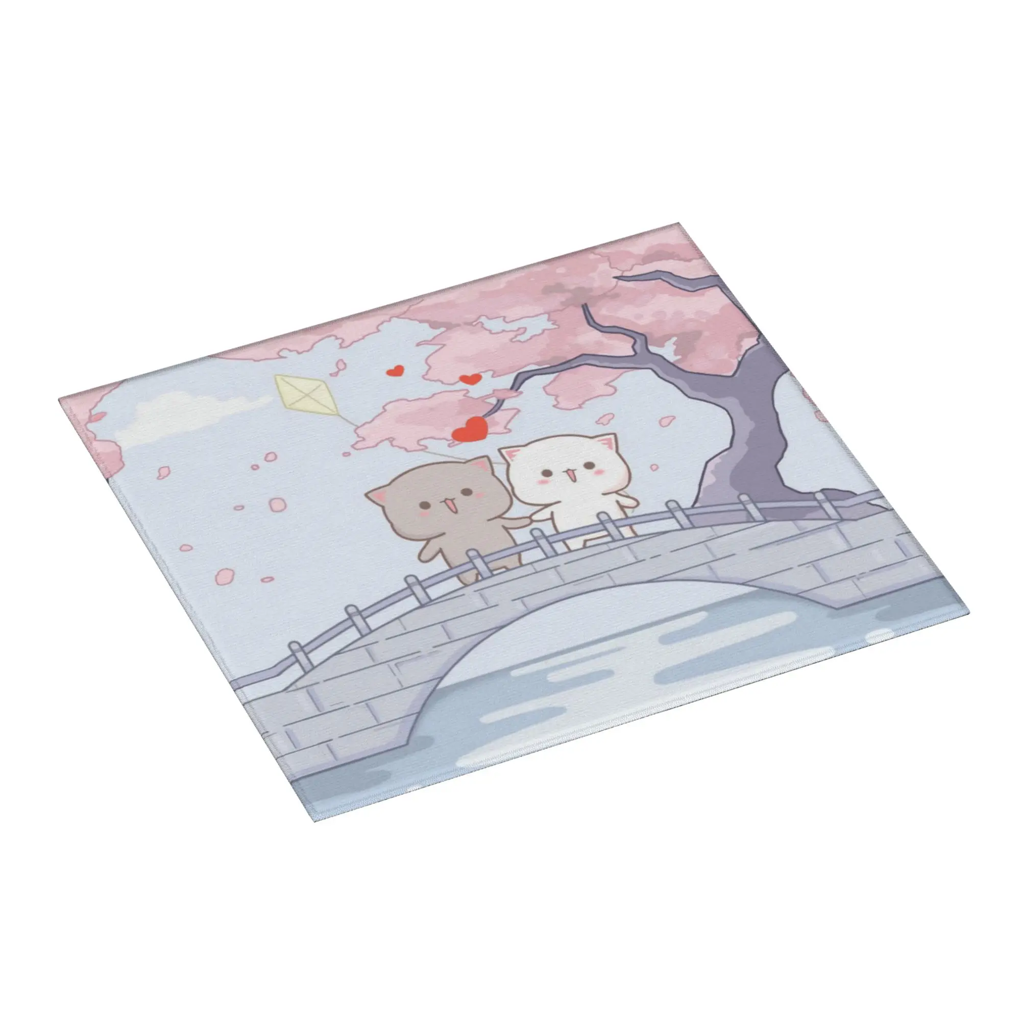 Romantic Peach And Goma Mochi Cat Non‑Slip Waterproof Absorbent Barware Tableware Oil Proof Reusable Drying Mat For Kitchen
