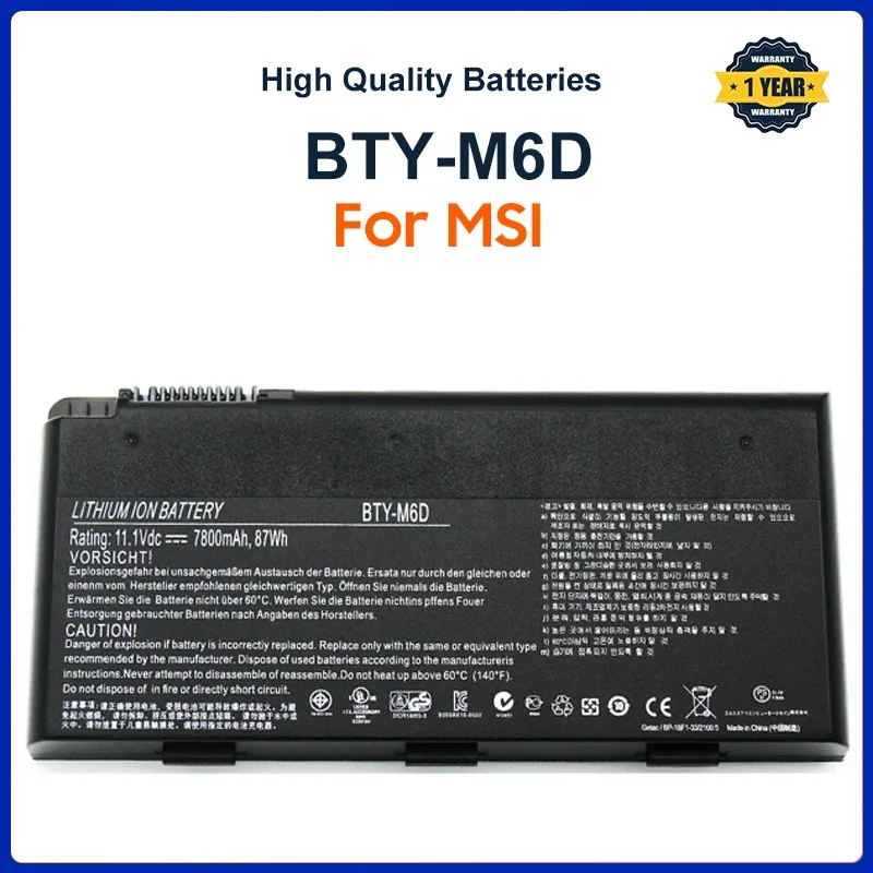 

BTY-M6D Laptop Battery for MSI GT60 GT70 GX780R GX680 GX780 GT780R GT660R GT663R GX660 GT680R