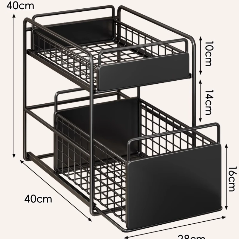 Heavy Duty 2-Tier Adjustable Bathroom Under Sink Pull-Out Storage Shelf Toiletries Shampoo Bottles Cleaning Supplies Organizer