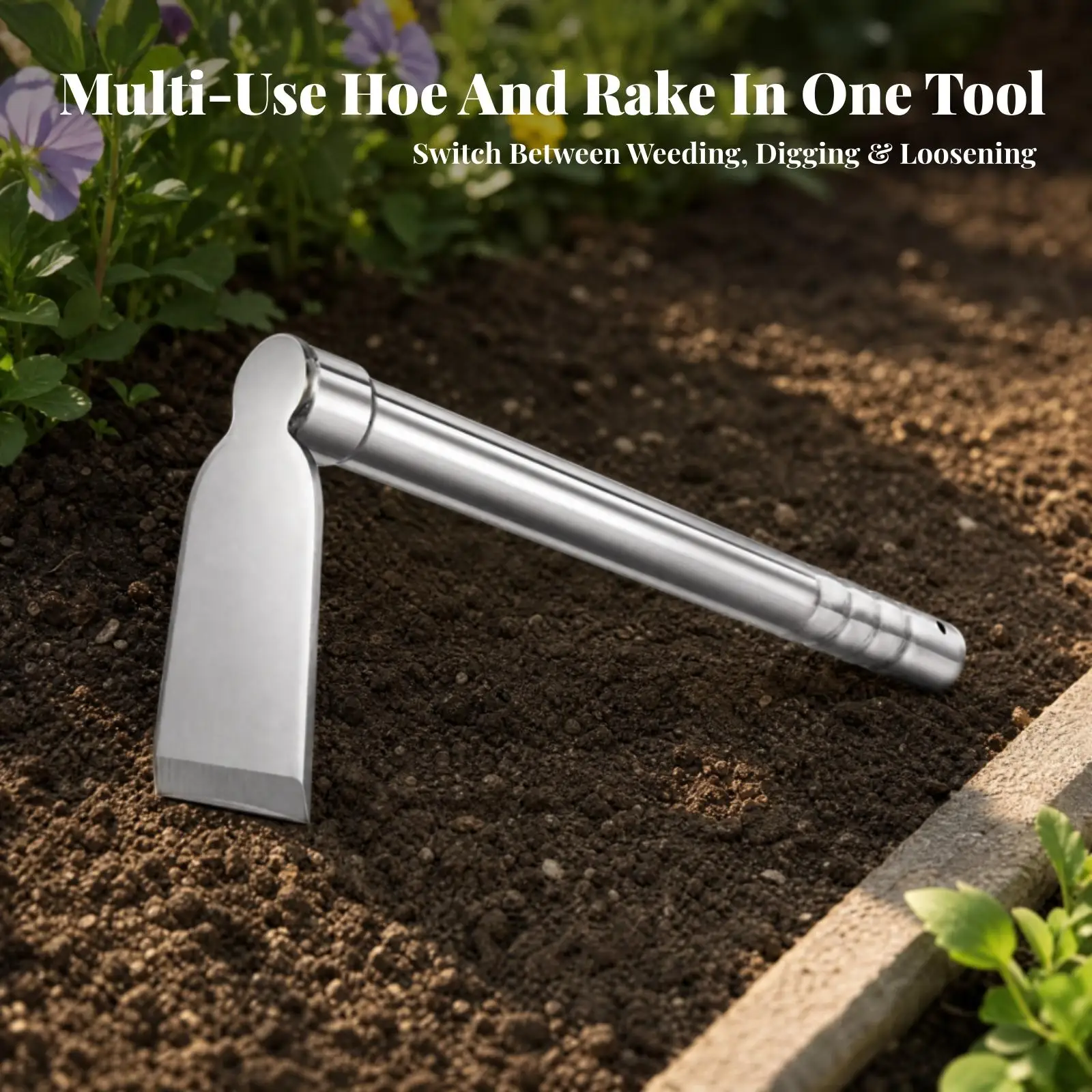 Hand Garden Cultivator Tool Stainless Steel Hoe for Soil Tilling Weed Removal for Outdoor Garden Tools Raised Bed Planting