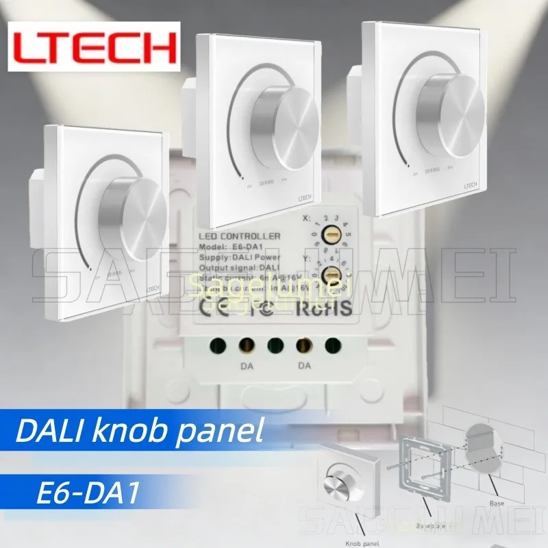 

Панель с ручкой DALI Адрес Dali Светодиодный диммер Ручка включения/выключения Поворотная настенная панель Источник питания Dali Bus Поворотное управление E6-DA1 LTECH