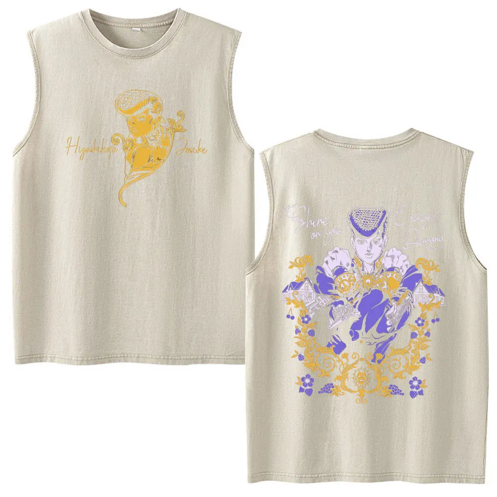 Anime Jojo Bizarre Adventure Dio Brando Jotaro Kujo Vintage Washed Tank Tops Men's Clothing Sleeveless Vest T-shirts Streetwear view 6