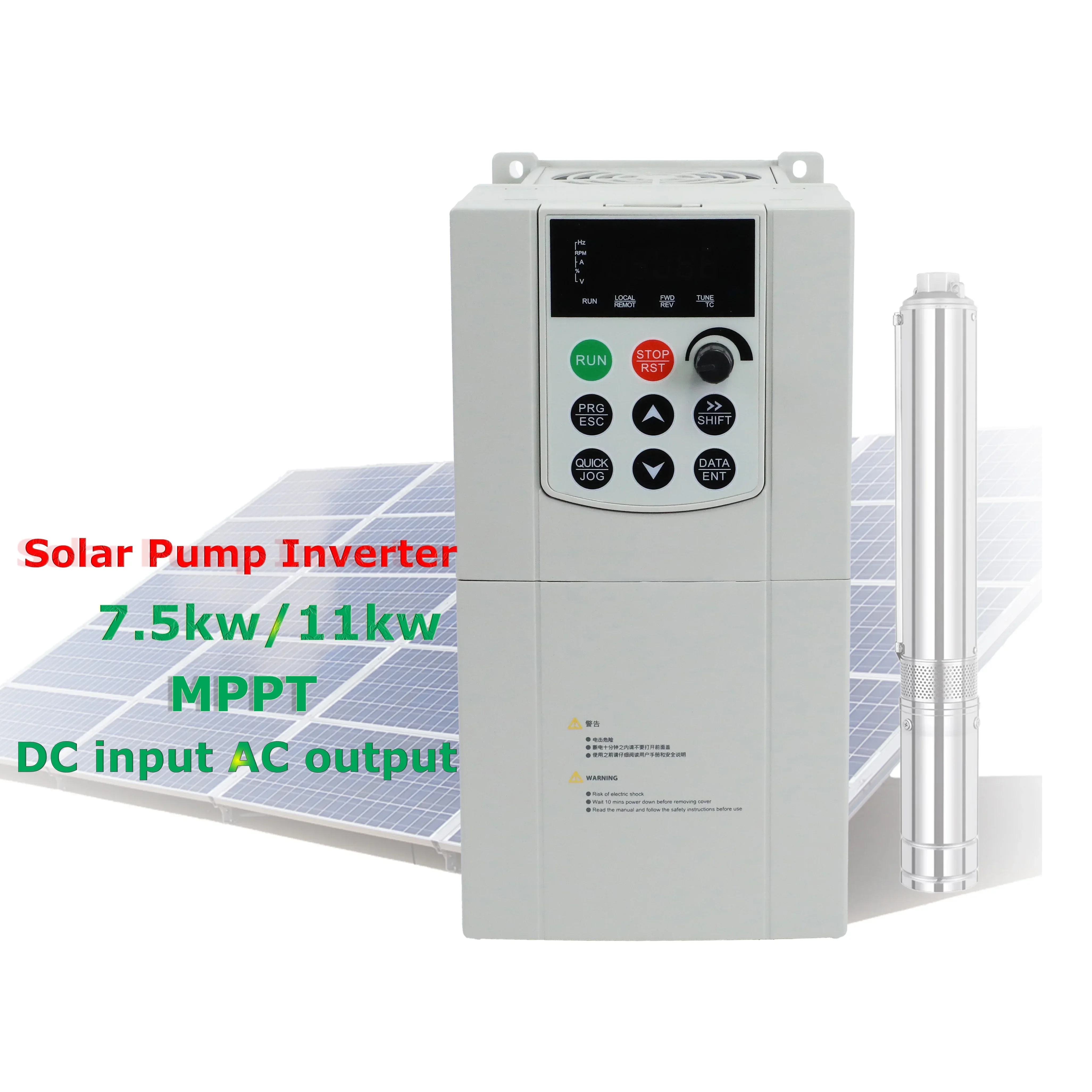 380V 7.5kw 11kw Solar Water Pump Inverter  Solar VFD Drive DC AC 10hp 15hp MPPT Solar Inverter without Battery