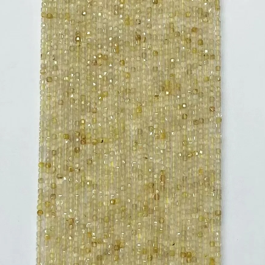 Natural Golden Rutilated Gemstone Facted Square Beads 38cm Women Trendy Jewelry DIY Bracelet Necklace Accessories Fashion Chic