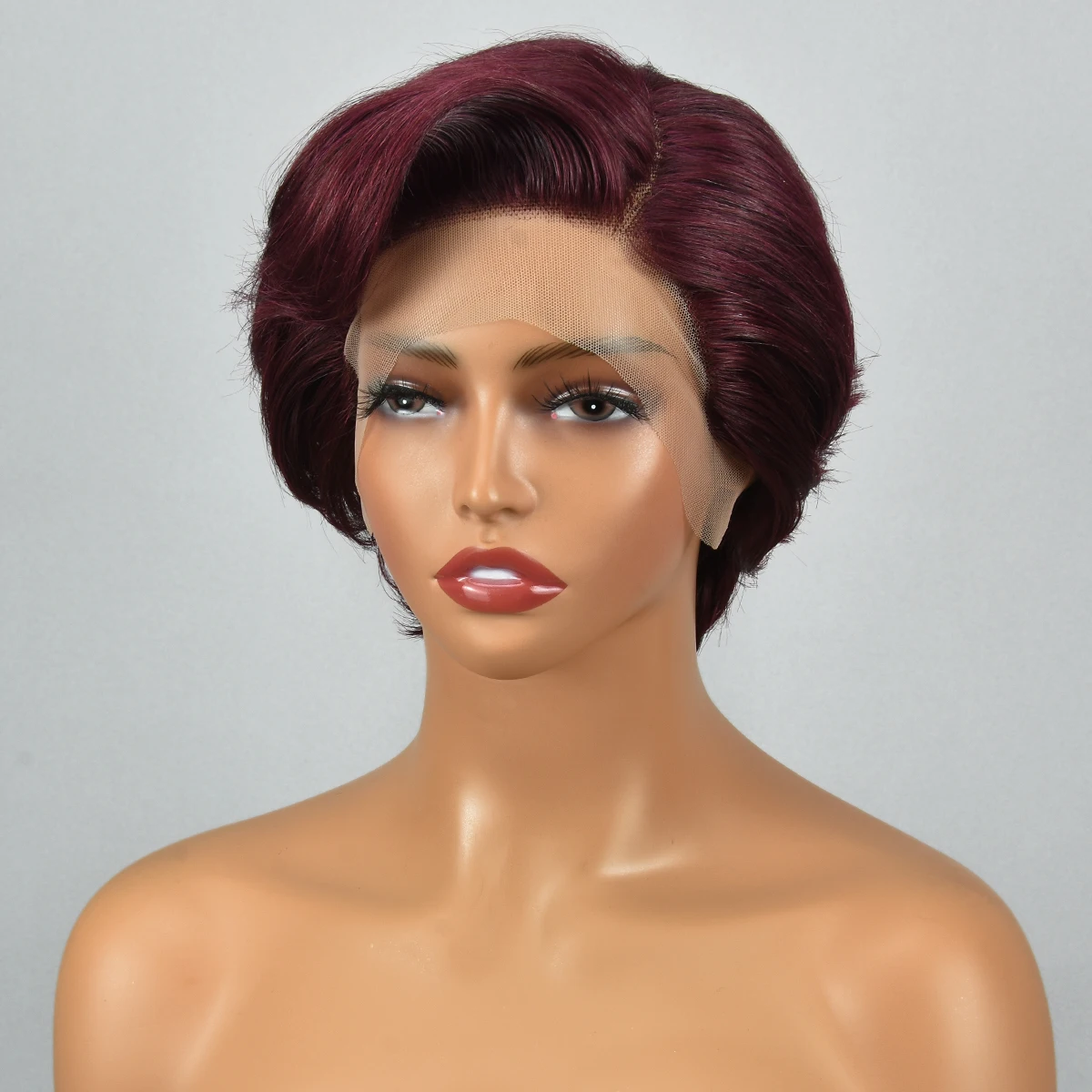 Miss Rola Brazilian 99J Pixie Cut Wigs 13X5X1 Lace Part Human Hair Wigs Remy Side Part Straight Wig Pre Plucked 180% Density