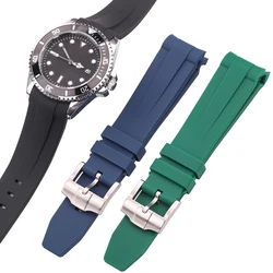 Rubber Watch Strap 20mm Curved End Soft Silicone Watchband Black Green Blue Diving Bracelet Wrist Band