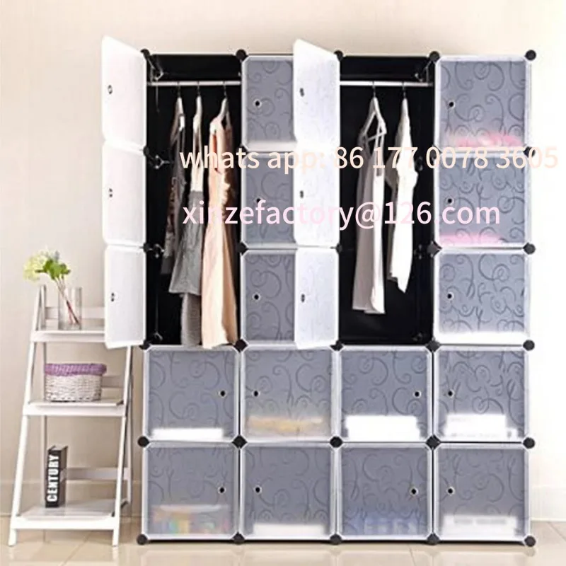 

Customizable Wardrobe shoe cabinet storage cabinet, 20 cubes wardrobe with 2 clothes rails, stackable folding wardrobe