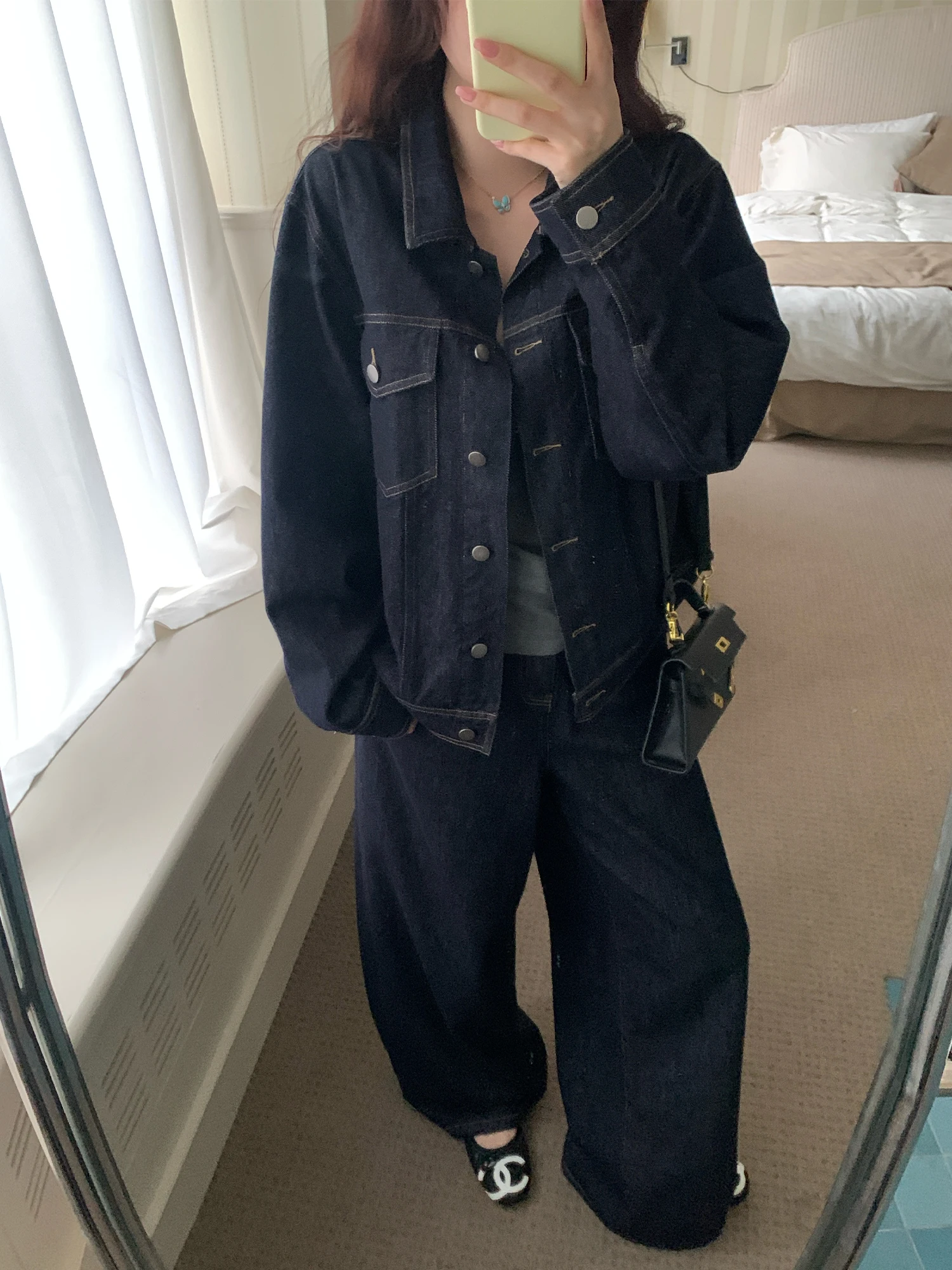

NAZ plus Size Spring Cotton Denim ort Jaet Wide Leg Pants Vintage Retro Sle Two Piece Set Comfortable Casual Outfit