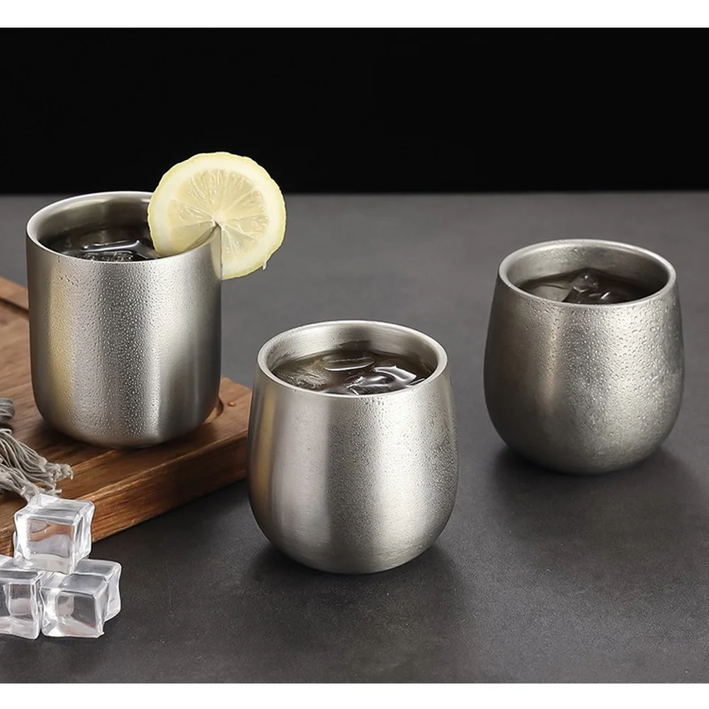 Double Layer Vacuum Insulated Tumbler Made of 304 Stainless Steel for For retro Design - Silver Gold Pinkish Red 7.2x8x5cm
