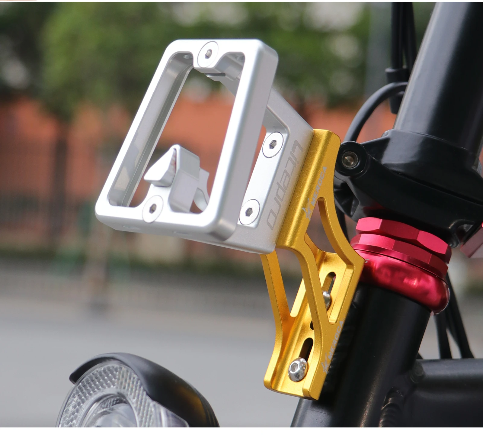 MEROCA Faltrad-Fronttasche, erhöhte Basis, Aluminiumlegierung, vorderer Träger, Mount-Adapter, Raiser für Dahon Brompton Faltrad – Detail 6
