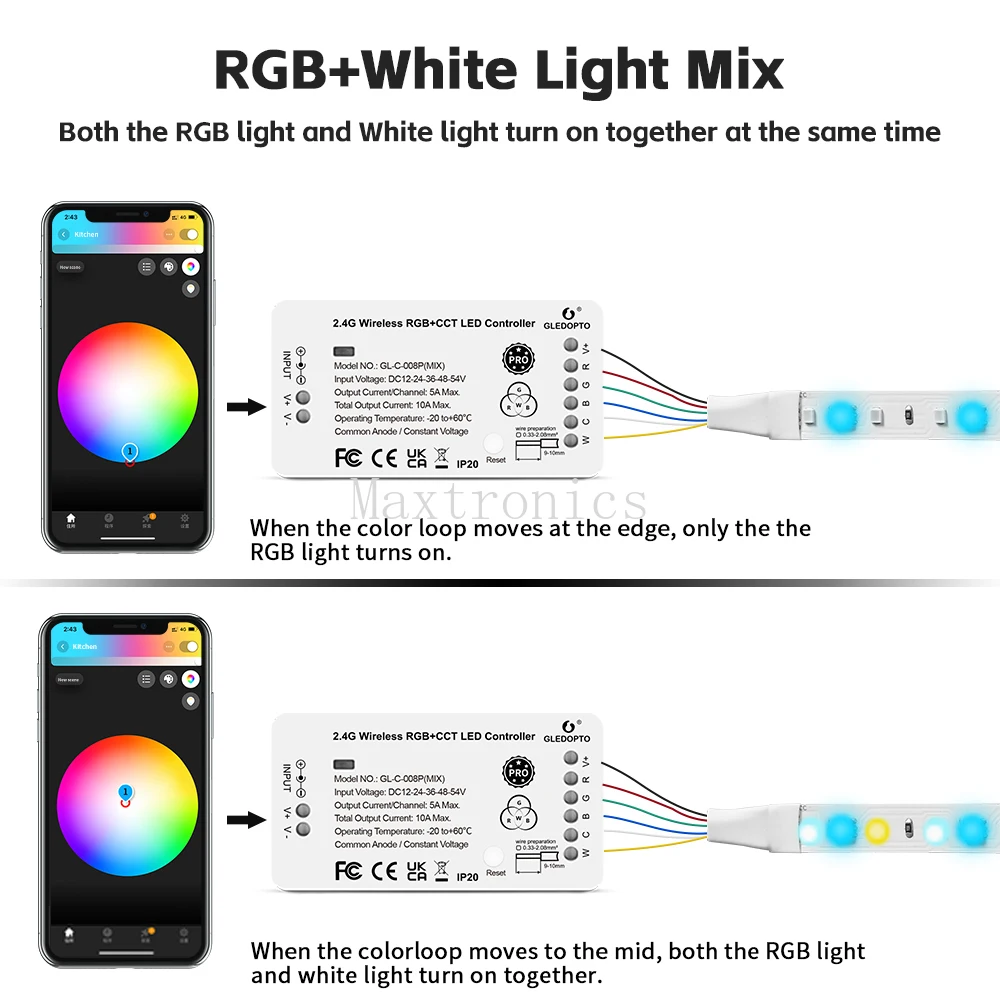 GL-C-008P(MIX) ZigBee LED Strip Controller RGB+W Pro Color White Light Mix Homey Alexa Echo Tuya App GL-RC-006Z Remote Control