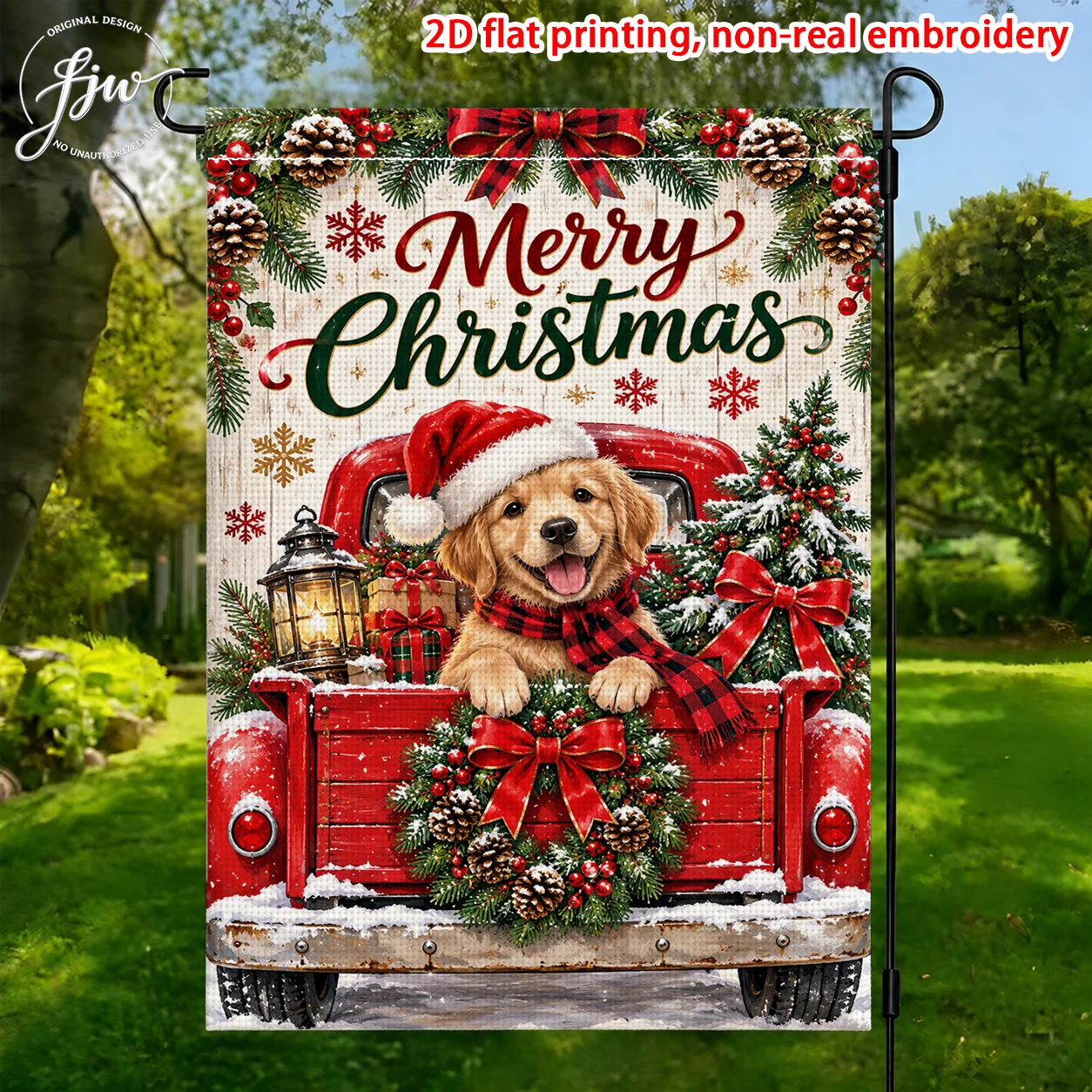1pcs Christmas Garden Flags, Vintage Santa Truck Snowman Holiday Yard Flags for Outdoor Winter Xmas Decor