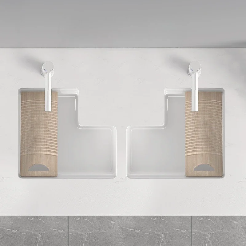 New Balcony Ceramic Washbasin, Under-Basin Cut Corner, Washbasin with Washboard, Deep-Depth Laundry Sink