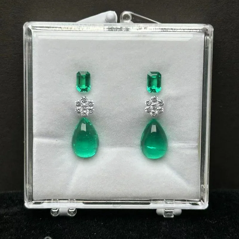 RUIF Hydrothermal 6.95ct Lab Grown Emerald With D vvs1 Moissanite Set Loose Gemstone For Jewelry Earrings or Pendant Making