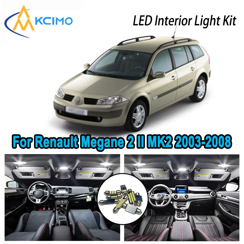 

For Renault Megane 2 II MK2 2003-2008 2004 Premium Bright LED Interior Dome Map Trunk Light Kit Car Led Lamps Canbus No Error
