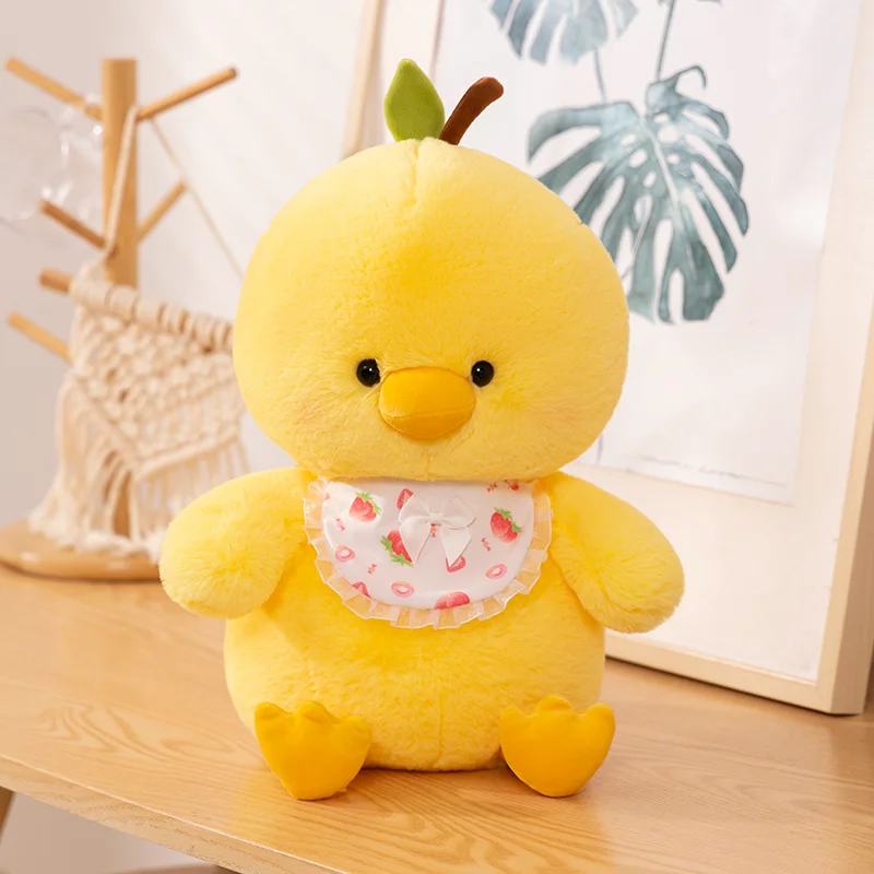 Yellow Chick With Bib Cute Cartoon Plush Toys Boys Girls Sleeping Plush Pillow Lovely Chick Stuffed Dolls Car Sofa Decoration