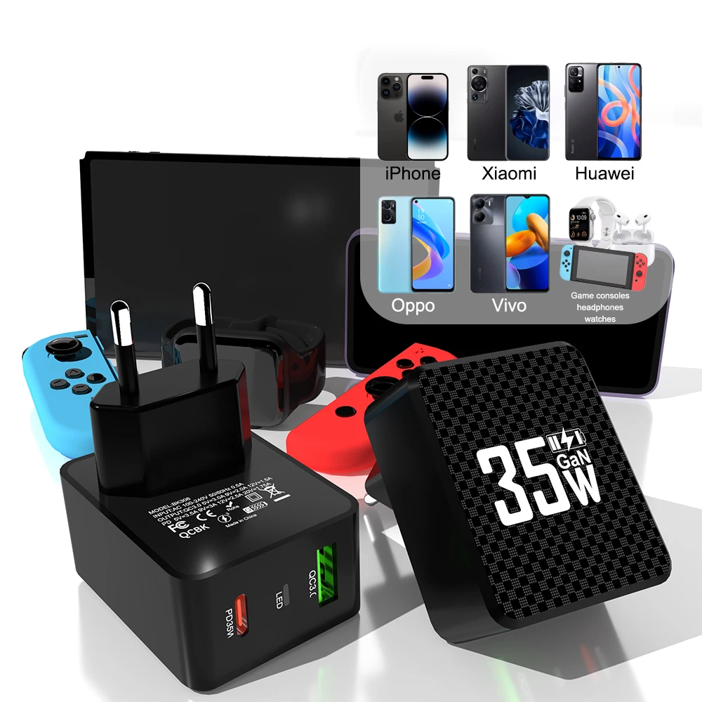 2 Ports Mini 35W GaN USB Typ C Ladegerät QC3.0 Tragbares Schnellladen für iPhone 14 Pro Xiaomi 13 Samsung KR/EU/US/UK Stecker – Detail 4