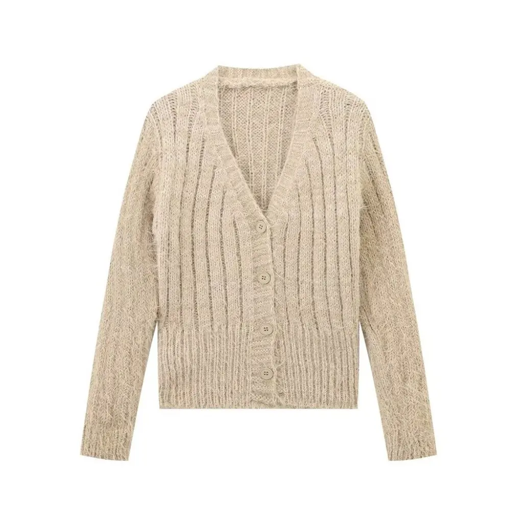 

Fashion Autumn Women's V-neck Slim-fit Knitted Cardigan Mao Jacket Style E74378