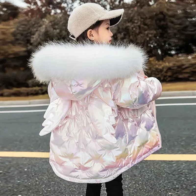 2024 Winter Daunen jacke für Mädchen Mantel Mode Einhorn glänzend wasserdichte Kinder Oberbekleidung 3-10 Jahre Teen Kinder Parka Schnee anzug