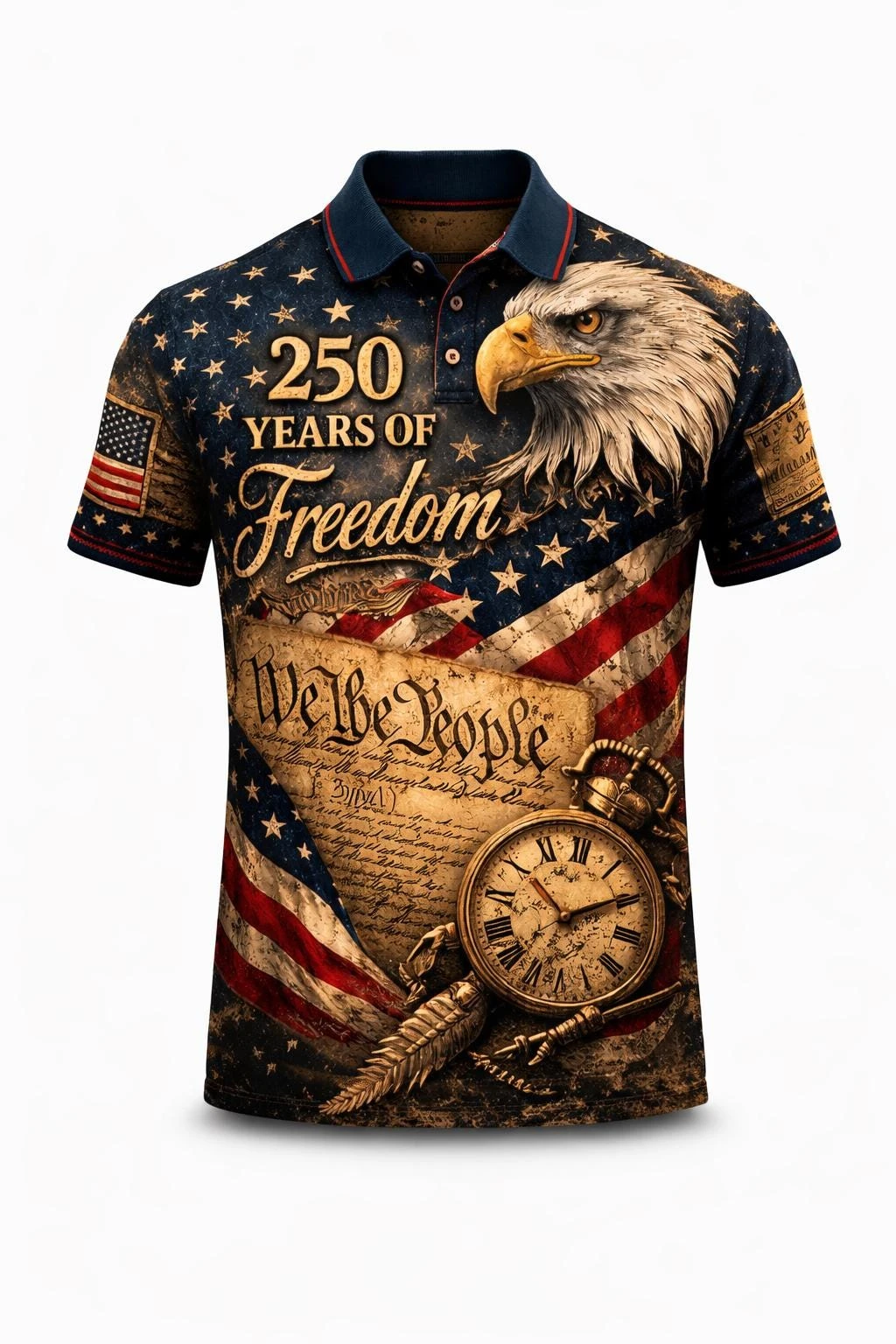 250 Years of Freedom Polo Shirt 1776–2026, Patriotic American Eagle Polo USA Flag Independence Day Shirt 4th of July Gift