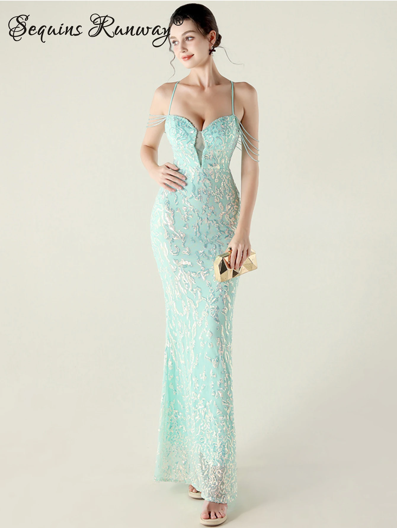 Abiti da festa lunghi sexy ed eleganti per donna Abiti da sera estivi di lusso da donna Abiti da compleanno con paillettes senza schienale