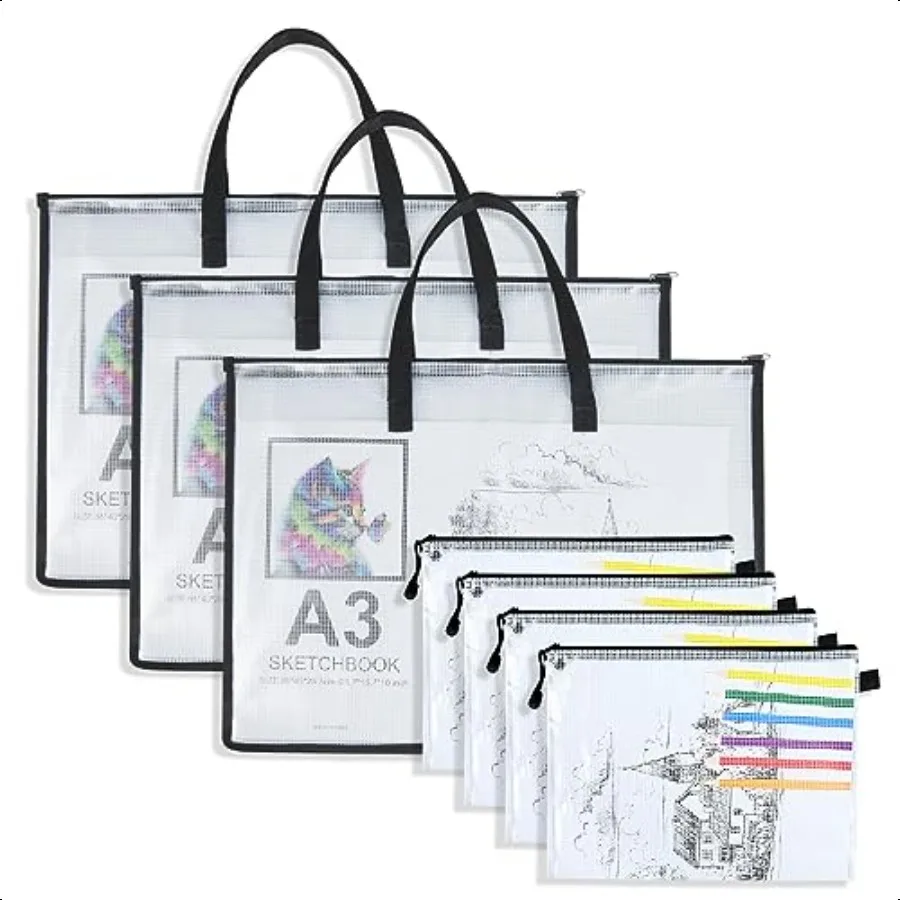 

TOTiyea Art Portfolio Bag with Handle and Zipper Set 15.75 x 21.65 Inches 3 Pcs 9.25 x 12.6 Inches 4 Pcs Large Clear Waterproof
