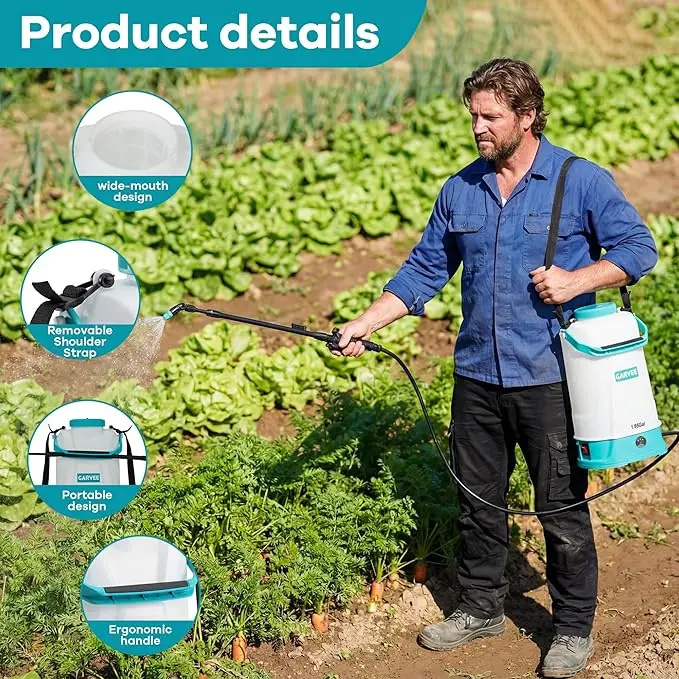 7L Battery Powered Sprayer with Adjustable Shoulder Strap, 0-60 PSI Adjustable Pressure, Electric Sprayer with 1 Nozzles and 1 Wands, 12V 2Ah Battery, Wide Mouth Lid for Weeding, Spraying ﻿