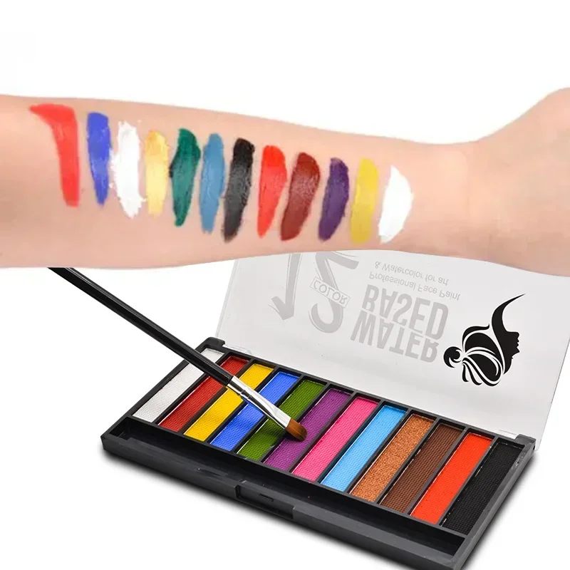 Palette de peinture pour le visage et le corps avec kit de pinceaux, base de requête, art de tatouage flash pour enfants, robe de maquillage de fête d'Halloween, beauté